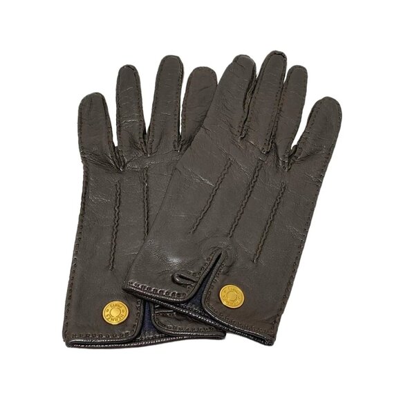 HERMES - Dark Brown Leather Women's Gloves 174-071325 - Picture 1 of 7